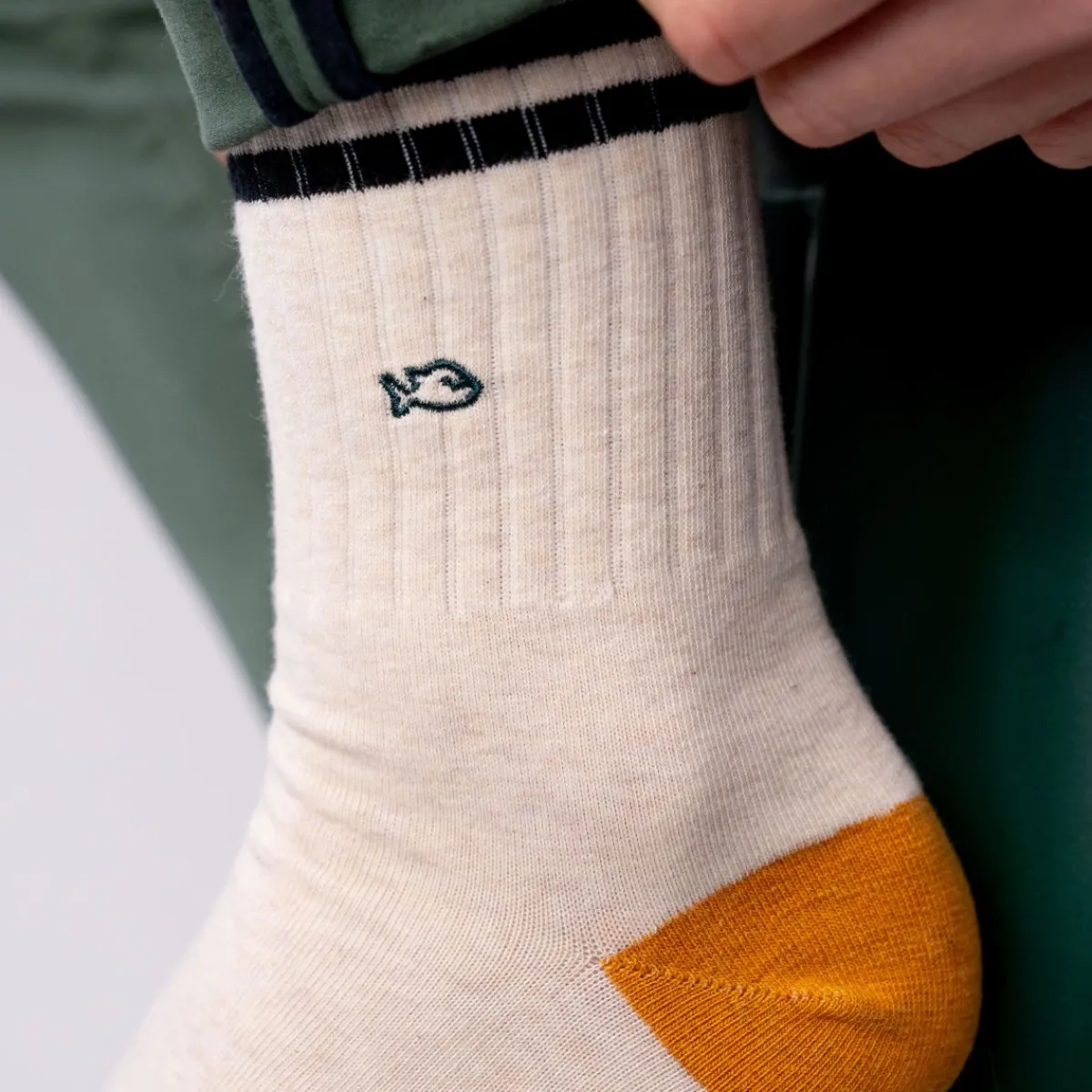 chaussettes_en_coton_peign_retro__beige_chin_ray_noir_2.webp BILLYBELT Chaussettes en coton peigné Retro - Beige chiné, rayé noir>Homme Chaussettes Fantaisie