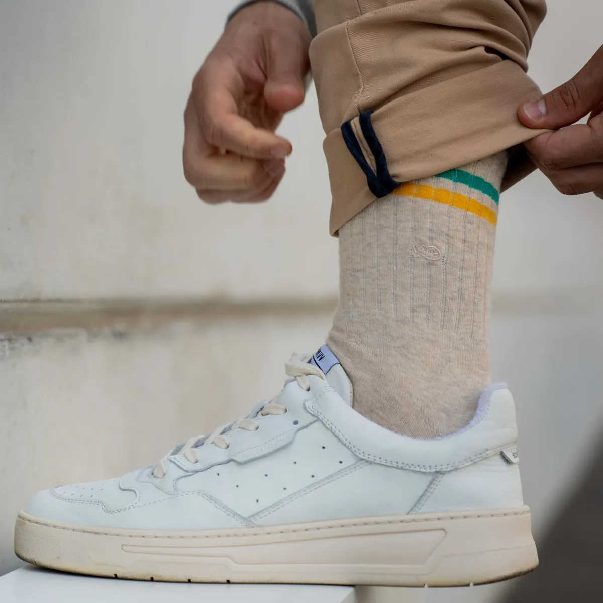 chaussettes_en_coton_peign_retro__beige_ray_vert_et_jaune_0.webp BILLYBELT Chaussettes en coton peigné Retro - Beige, rayé vert et jaune>Homme Chaussettes Fantaisie