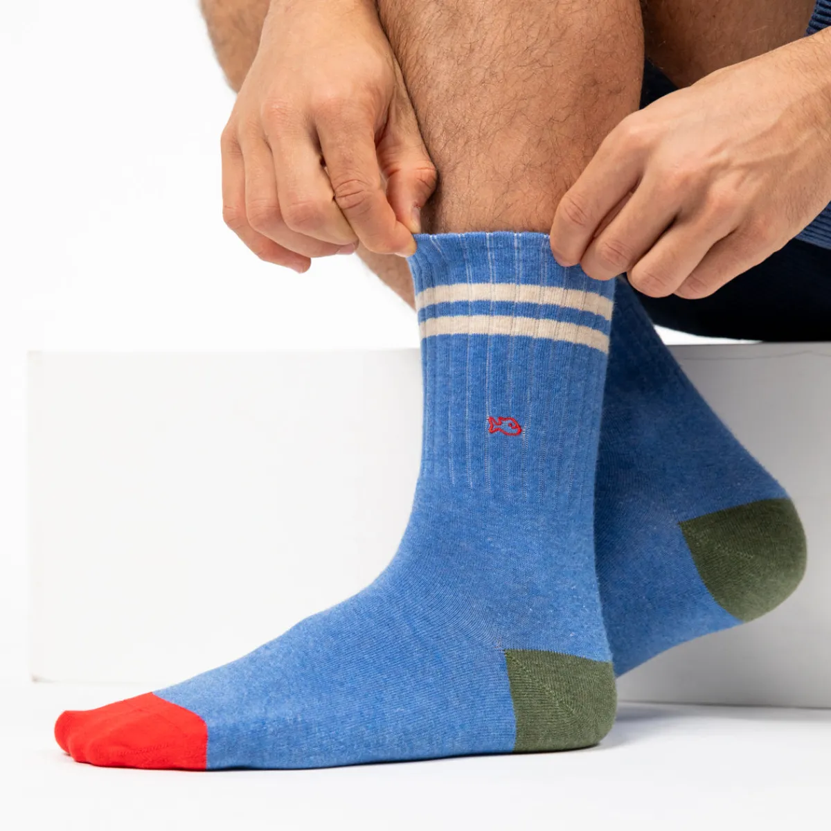 chaussettes_en_coton_peign_retro__bleu_clair_ray_beige_3.webp BILLYBELT Chaussettes en coton peigné Retro - Bleu clair, rayé beige>Homme Chaussettes Fantaisie
