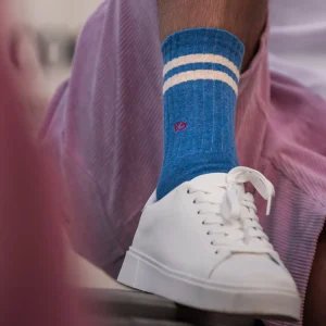 BILLYBELT Chaussettes en coton peigné Retro - Bleu clair, rayé beige>Homme Chaussettes Fantaisie