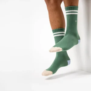BILLYBELT Chaussettes en coton peigné Retro - Vert, rayé blanc>Homme Chaussettes Fantaisie
