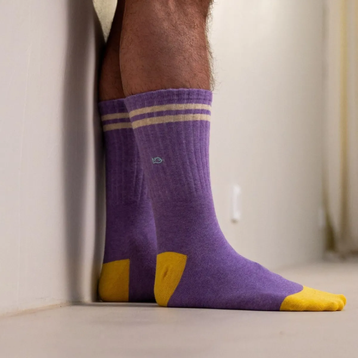 chaussettes_en_coton_peign_retro__violet_ray_beige_0.webp BILLYBELT Chaussettes en coton peigné Retro - Violet, rayé beige>Homme Chaussettes Fantaisie