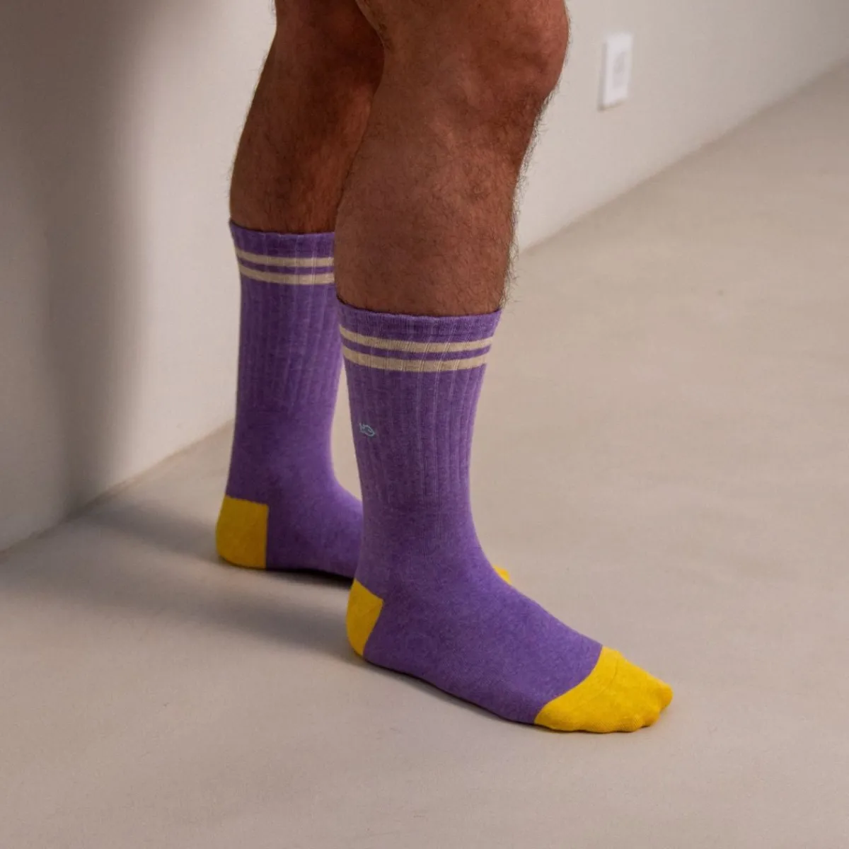 chaussettes_en_coton_peign_retro__violet_ray_beige_3.webp BILLYBELT Chaussettes en coton peigné Retro - Violet, rayé beige>Homme Chaussettes Fantaisie