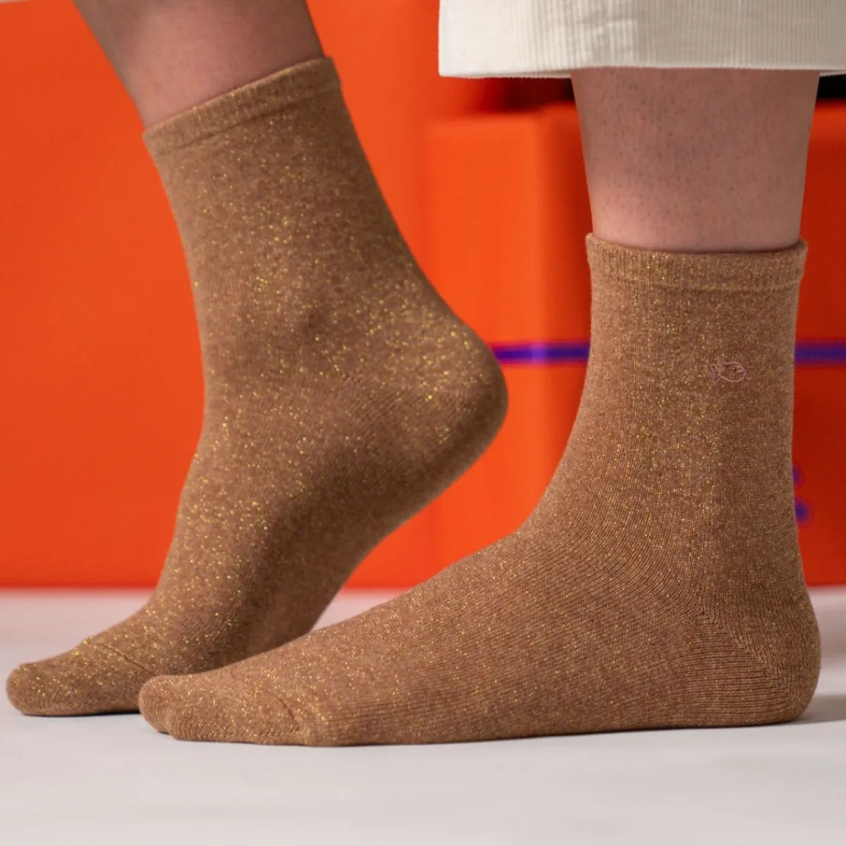 chaussettes_pailletes_en_coton_peign_unies__cuivre_0.webp BILLYBELT Chaussettes pailletées en coton peigné Unies - Cuivre>Femme Chaussettes Unies