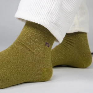 BILLYBELT Chaussettes pailletées en coton peigné Unies - Olive>Femme Chaussettes Unies