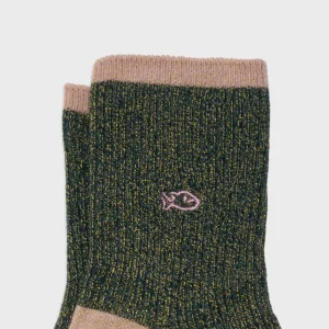 BILLYBELT Chaussettes pailletées en coton peigné Vintage - Vert>Femme Chaussettes Fantaisie