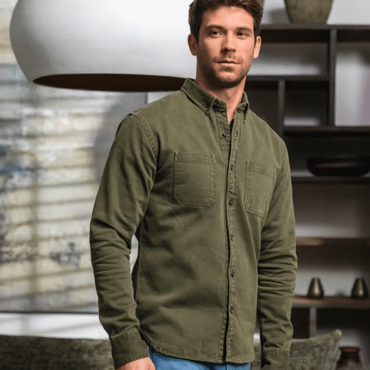 chemise_en_denim_kaki_2.webp BILLYBELT Chemise en denim> Chemises Et Surchemises