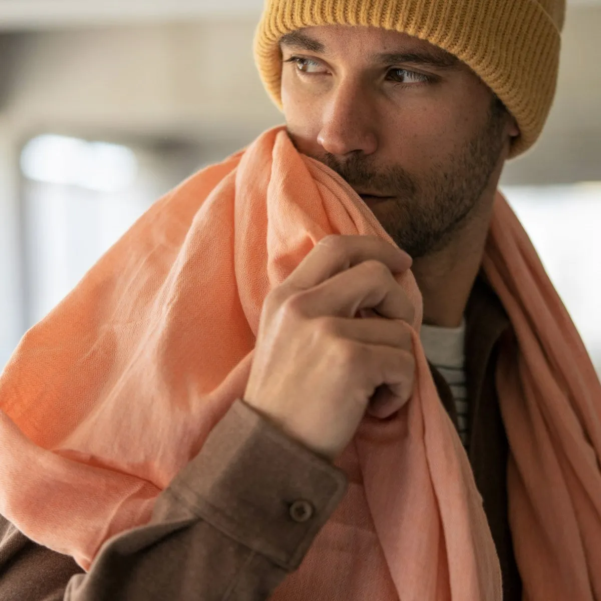 foulard__coton_biologique_jacquard_orange_0.webp BILLYBELT Foulard 100% coton biologique Jacquard>Homme Pour Homme