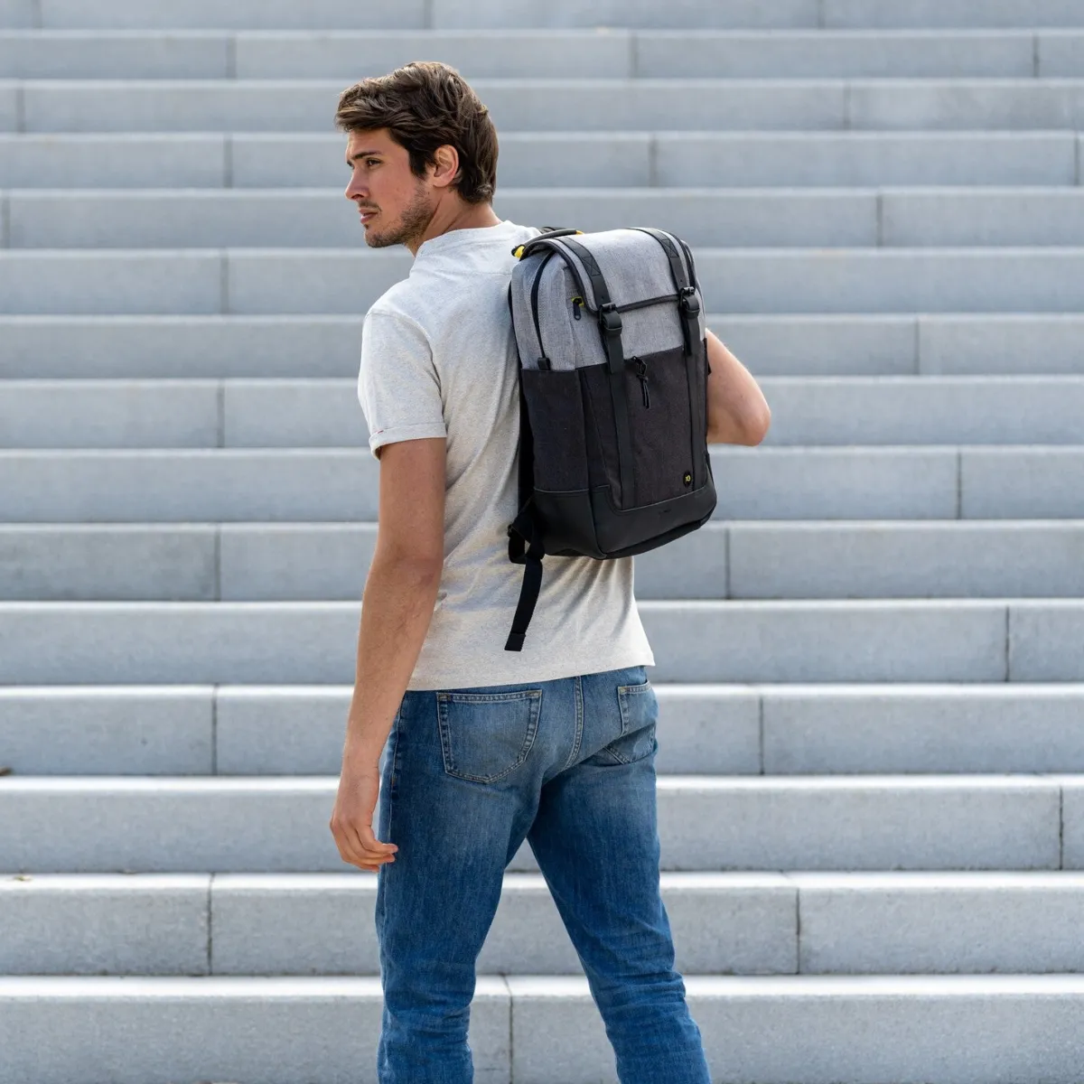 sac__dos_rectangulaire_en_coton_dperlant_gris_et_noir_2.webp BILLYBELT Sac à dos rectangulaire en coton déperlant> Sacs À Dos