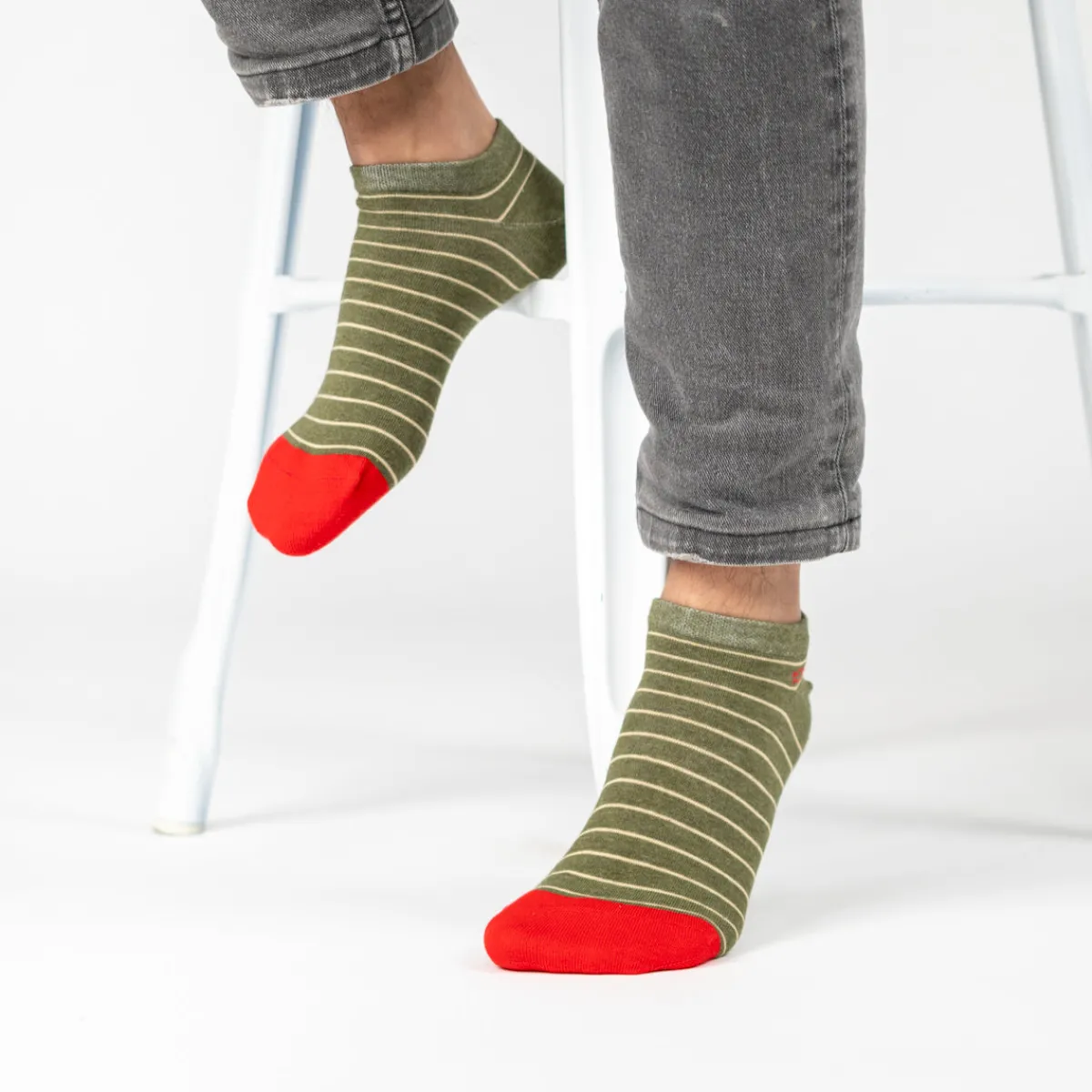 socquettes_en_coton_peign_a_rayures_fines__kaki_ray_beige_4.webp BILLYBELT Socquettes en coton peigné A rayures fines ->Homme Chaussettes Basses