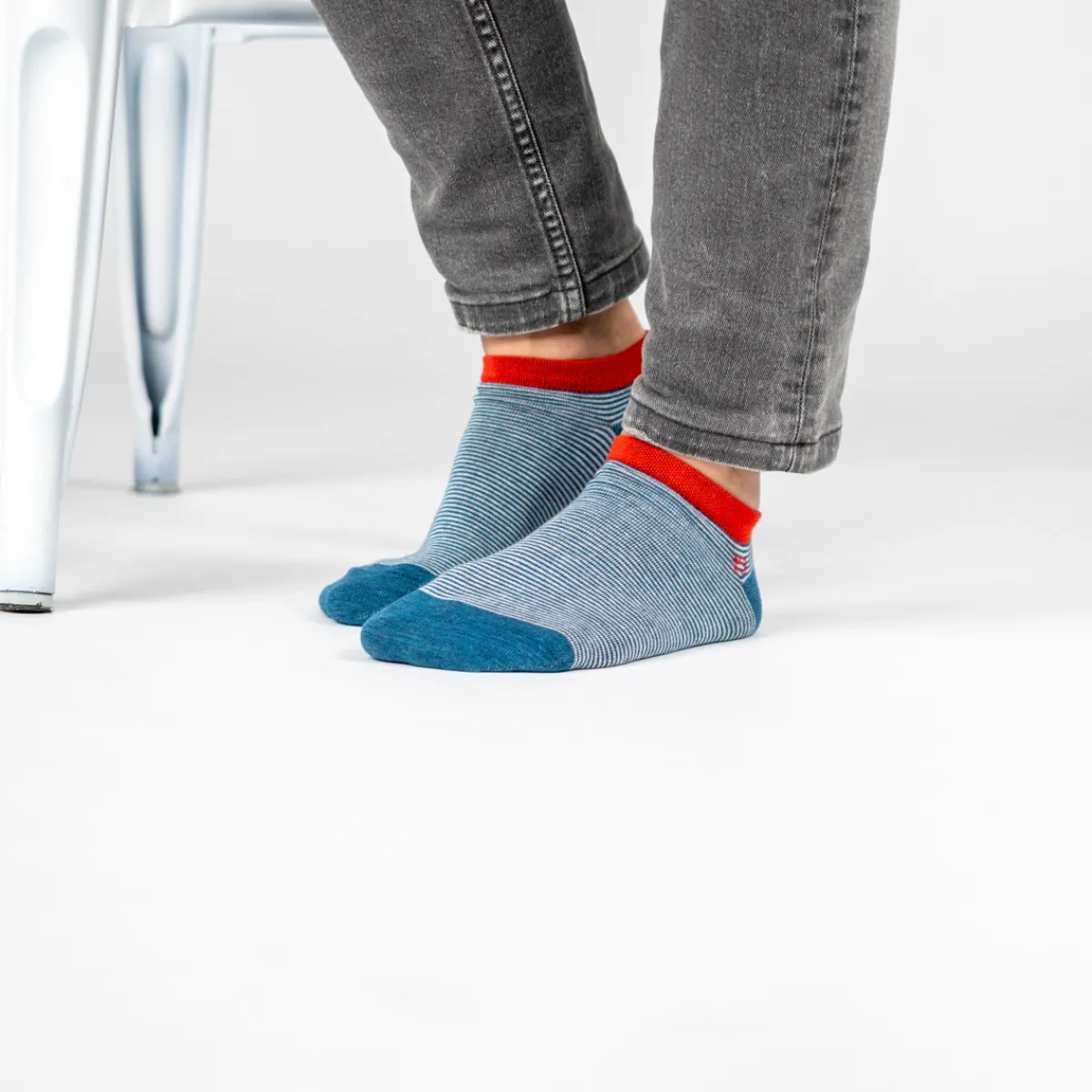socquettes_en_coton_peign_rayes__bleu_ray_blanc_4.webp BILLYBELT Socquettes en coton peigné Rayées ->Homme Chaussettes Basses