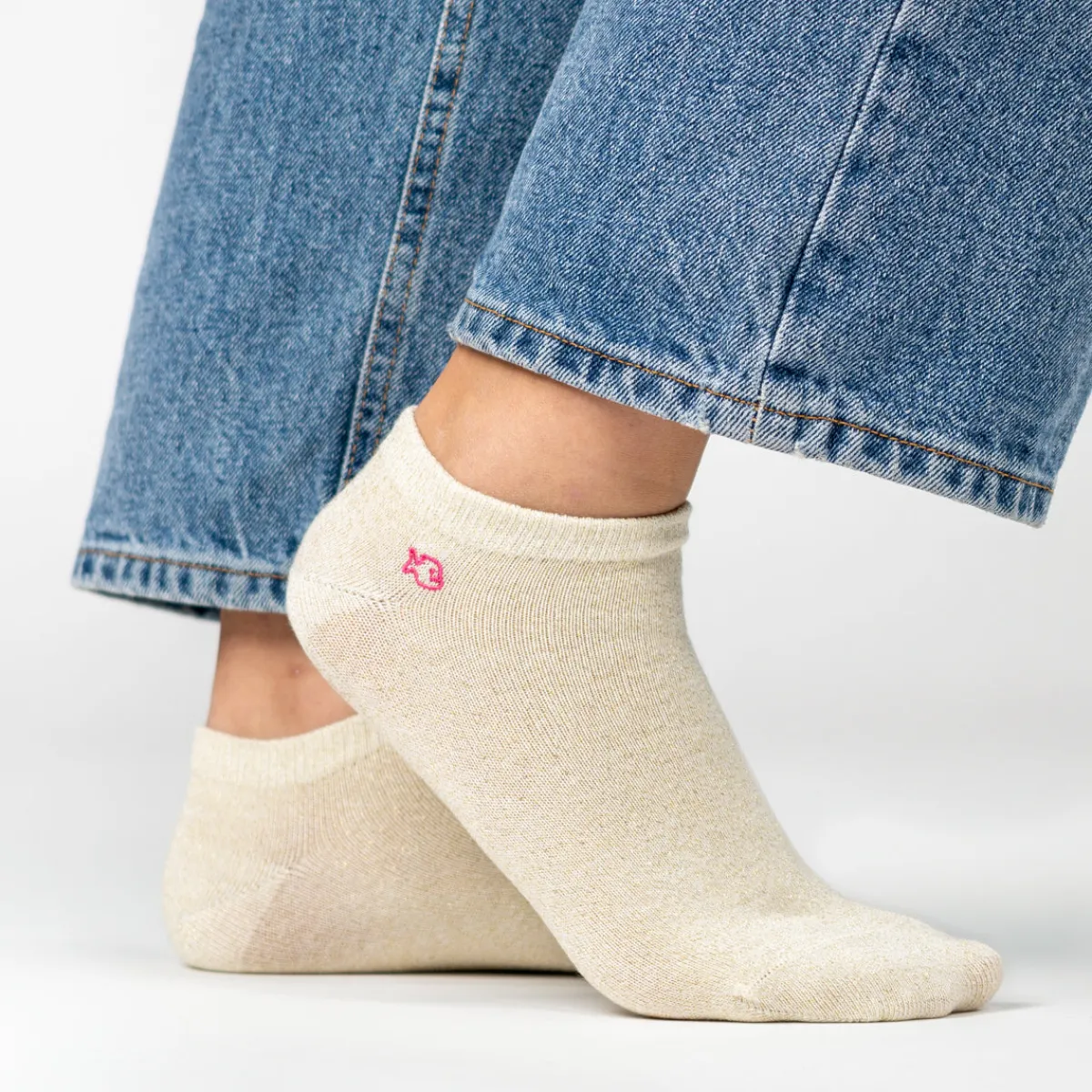 socquettes_pailletes_en_coton_peign_unies__beige_0.webp BILLYBELT Socquettes pailletées en coton peigné Unies ->Femme Socquettes