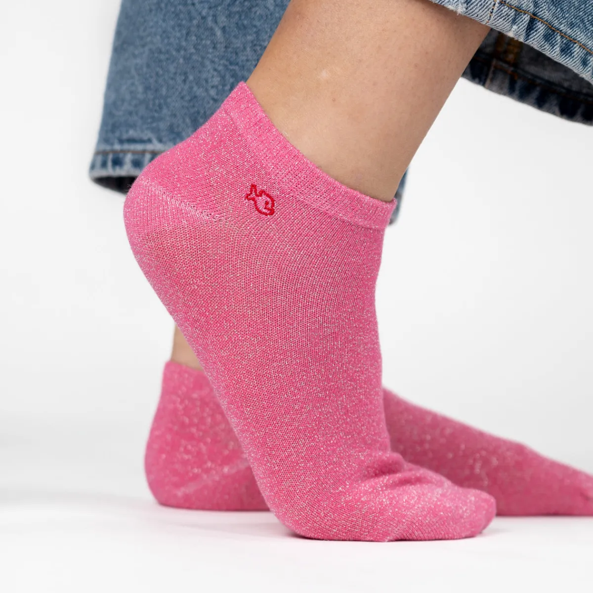 socquettes_pailletes_en_coton_peign_unies__rose_0.webp BILLYBELT Socquettes pailletées en coton peigné Unies ->Femme Socquettes