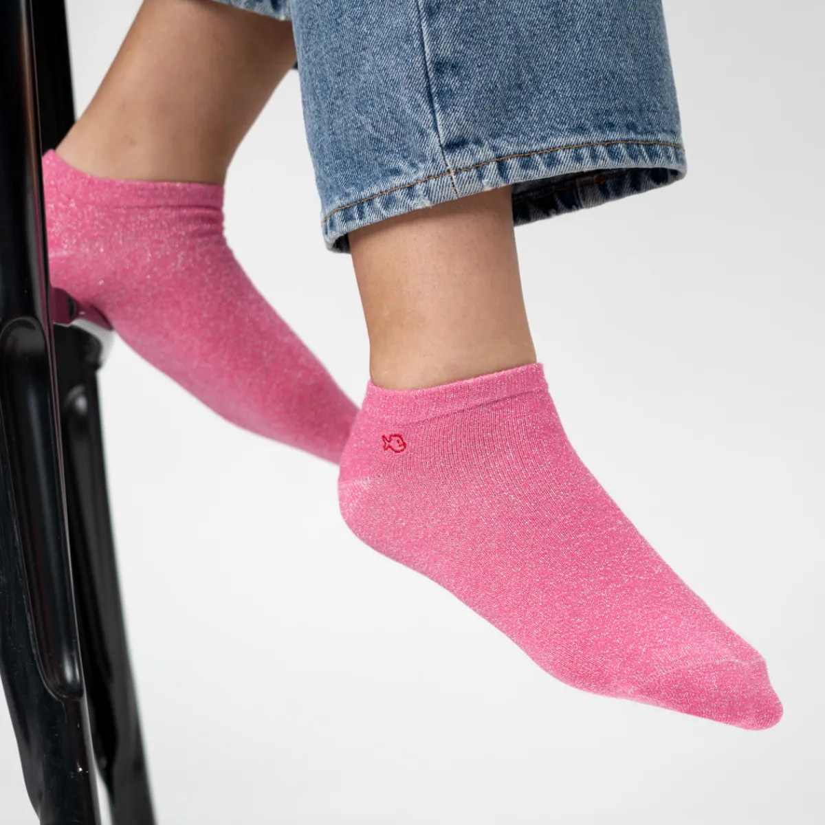 socquettes_pailletes_en_coton_peign_unies__rose_2.webp BILLYBELT Socquettes pailletées en coton peigné Unies ->Femme Socquettes